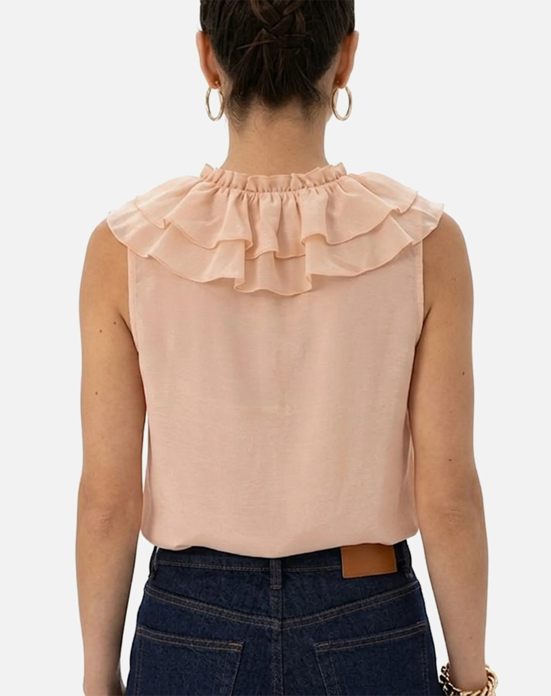 Blusa com Gola de Babados - Bege - Image 3