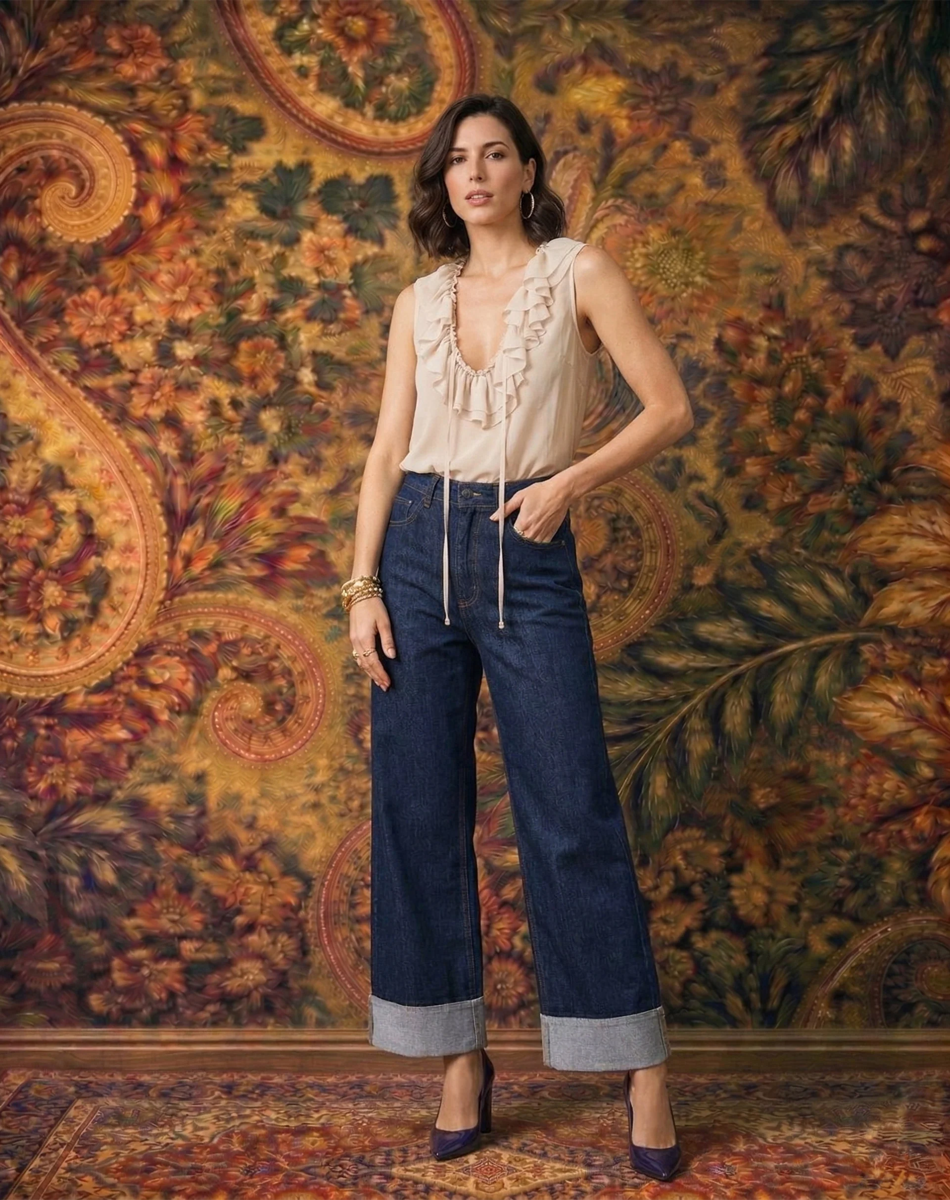 Blusa com Gola de Babados - Bege - Image 4