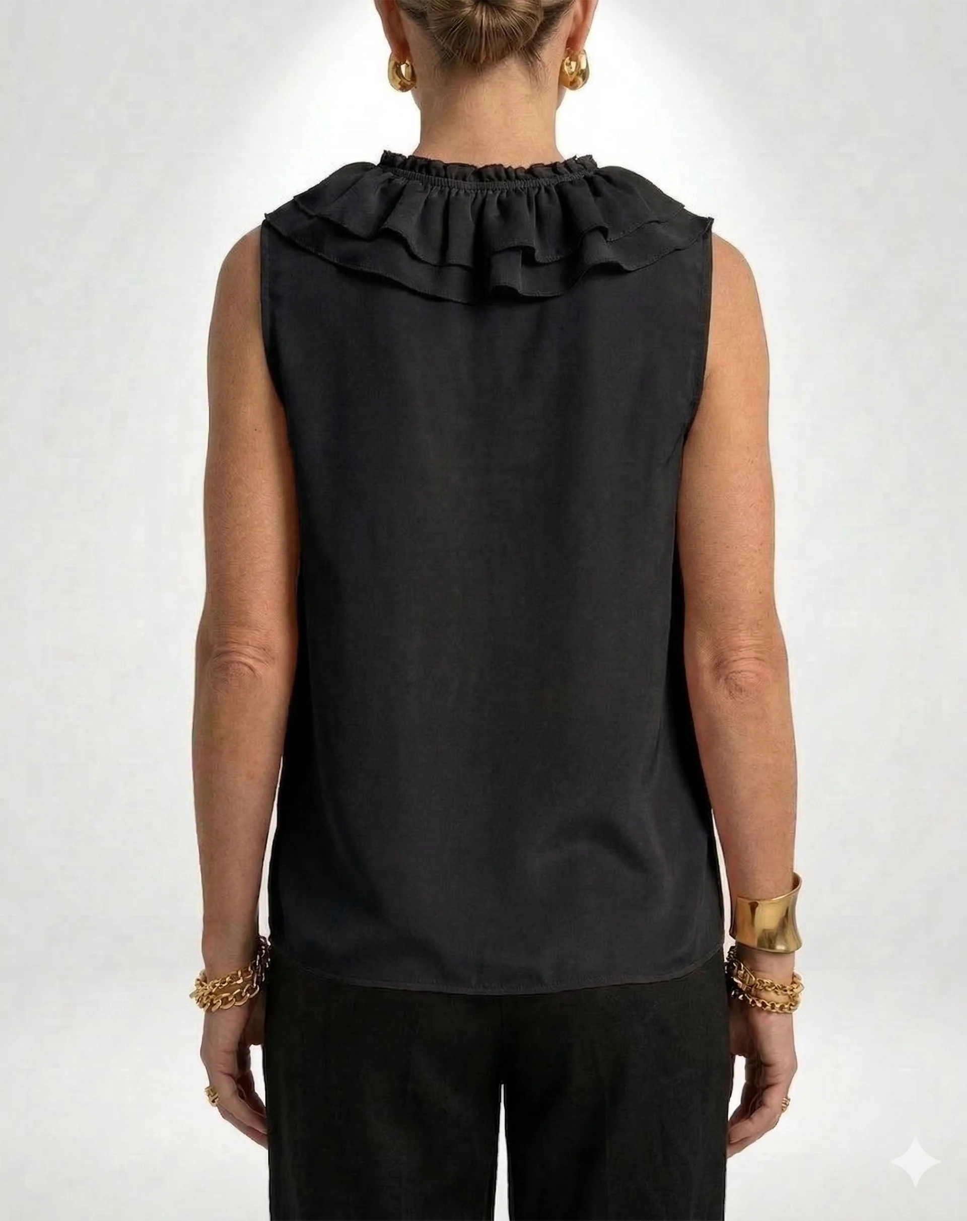 Blusa com Gola de Babados - Preto - Image 5