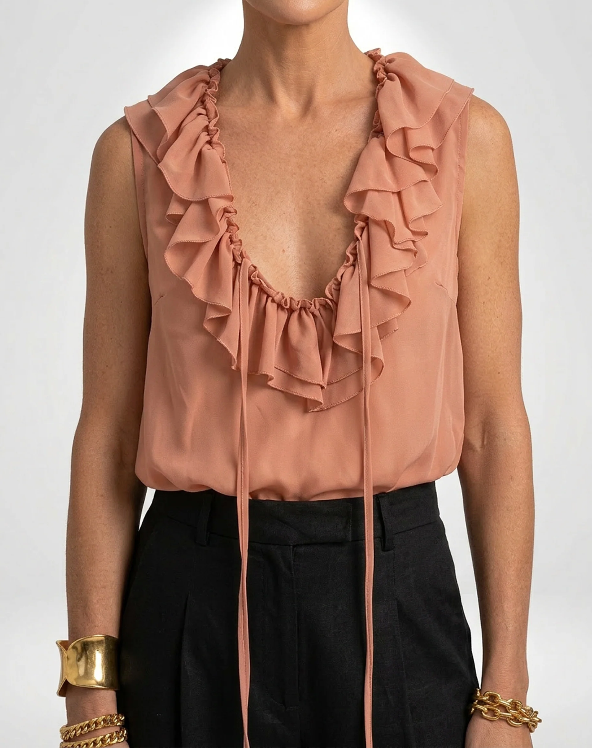 Blusa com Gola de Babados - Rosa Antigo - Image 3