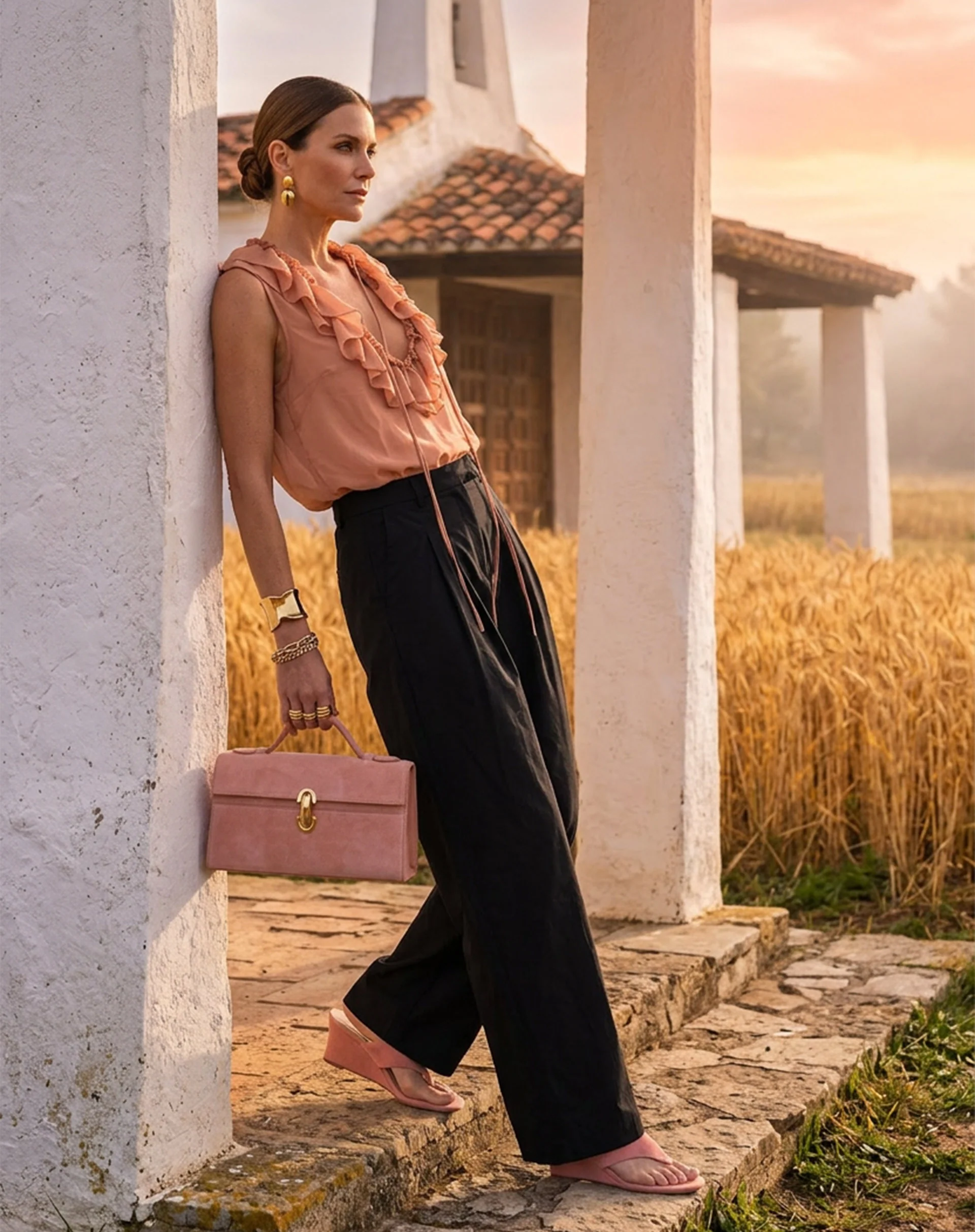 Blusa com Gola de Babados - Rosa Antigo - Image 4