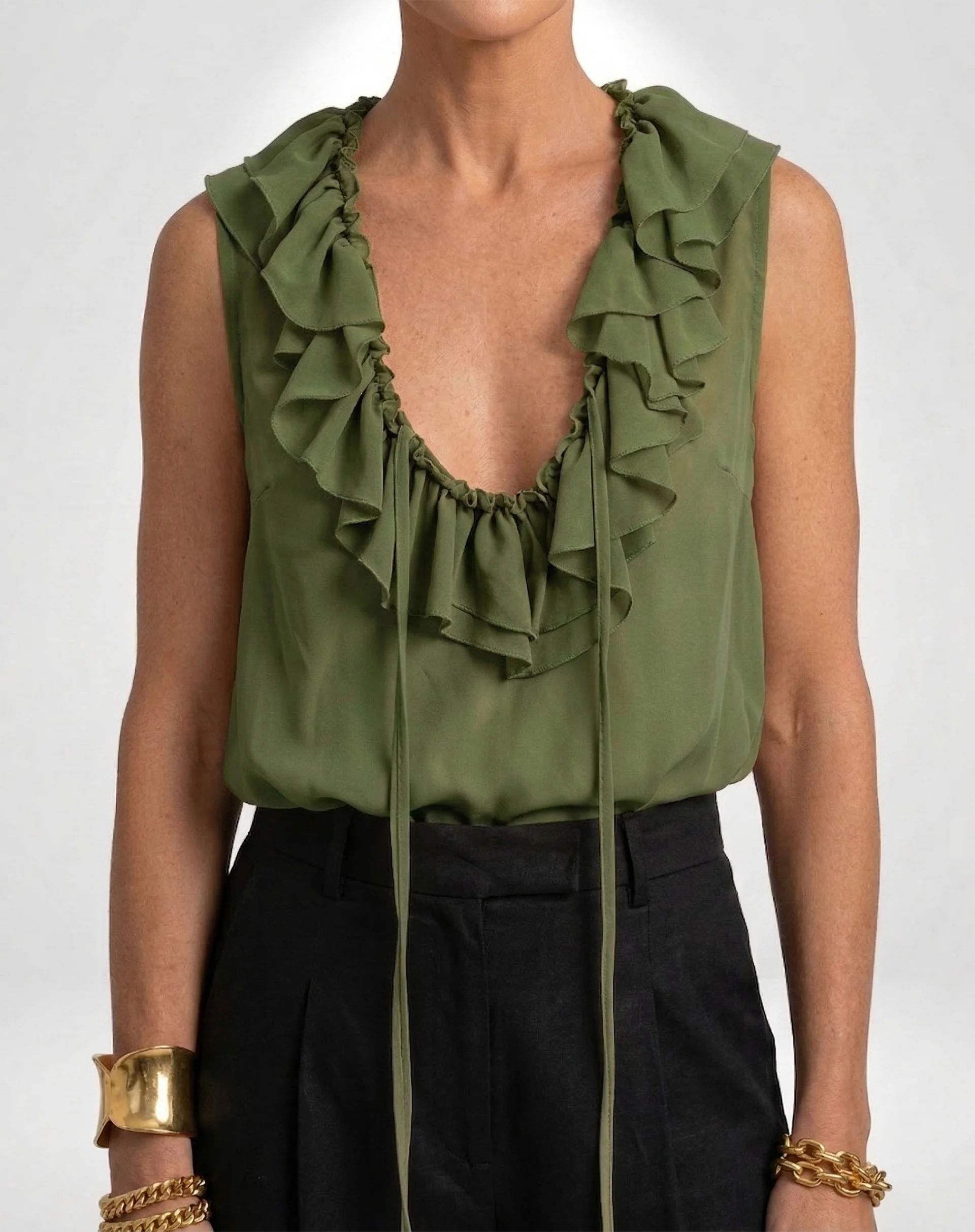 Blusa com Gola de Babados - Verde - Image 3