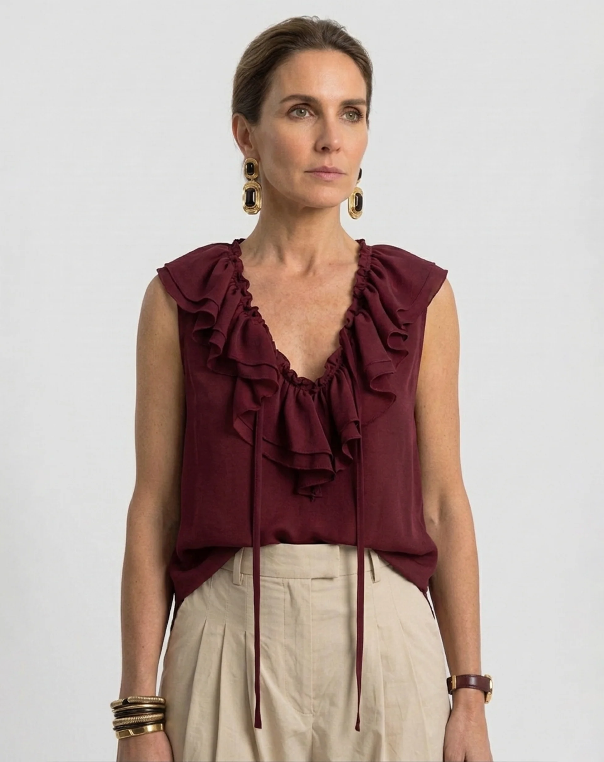Blusa com Gola de Babados - Vinho - Image 3