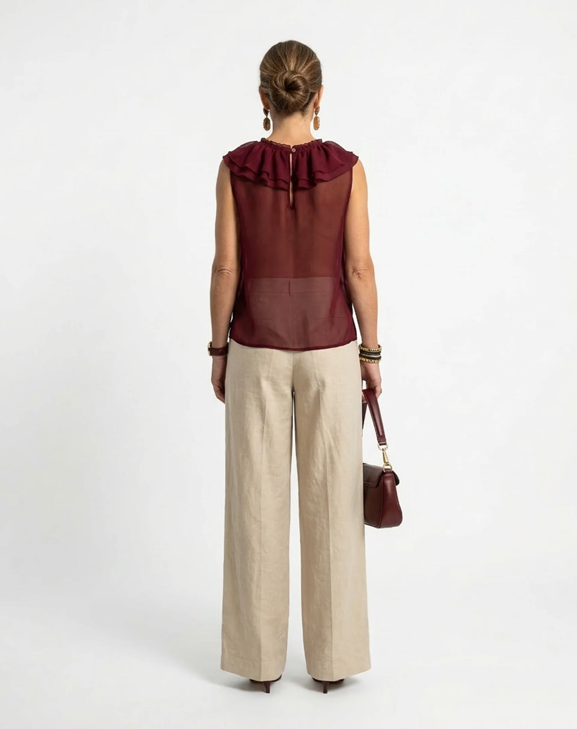 Blusa com Gola de Babados - Vinho - Image 5