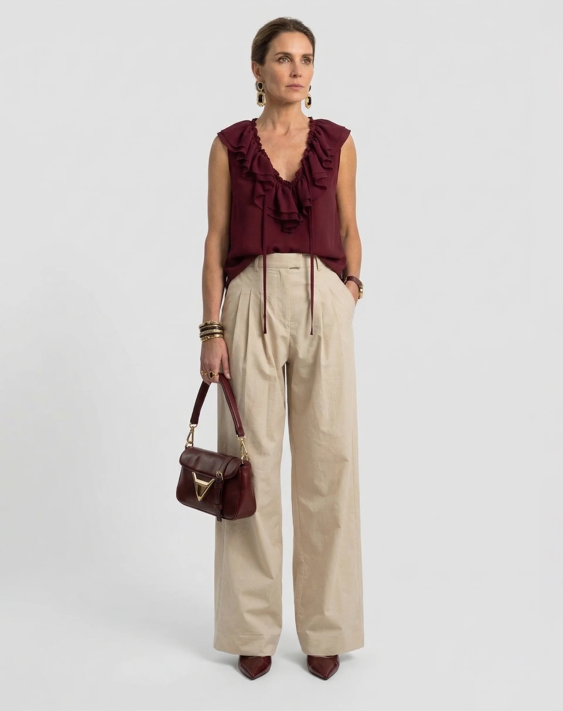 Blusa com Gola de Babados - Vinho - Image 6
