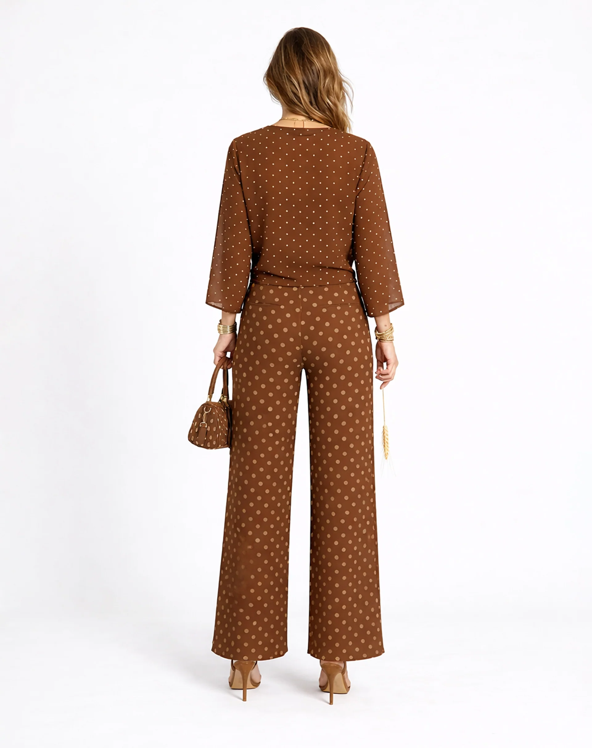 Calça Aladim de Chiffon - Marrom - Image 5