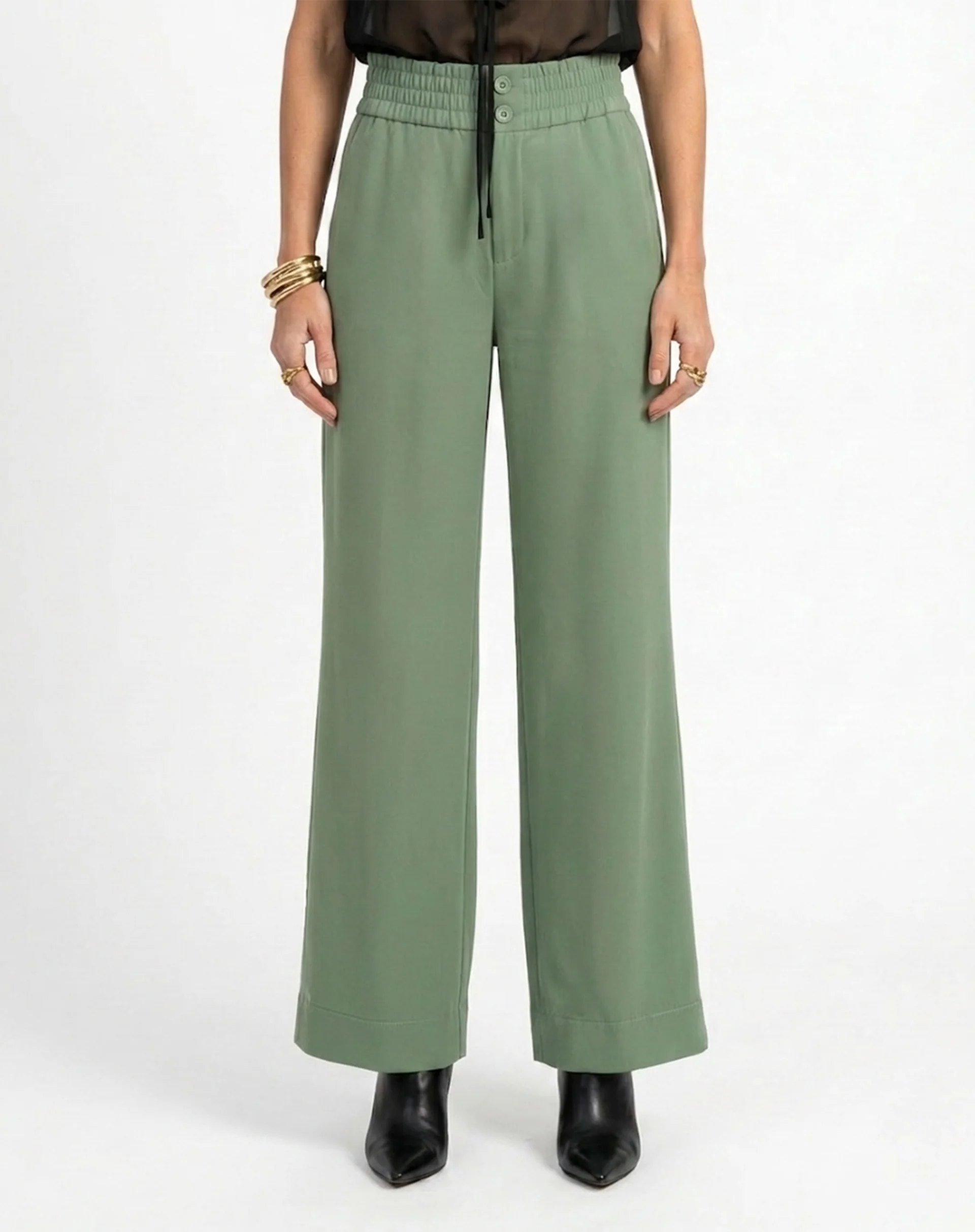 Calça Pantalona com Cós de Elástico - Verde - Image 3