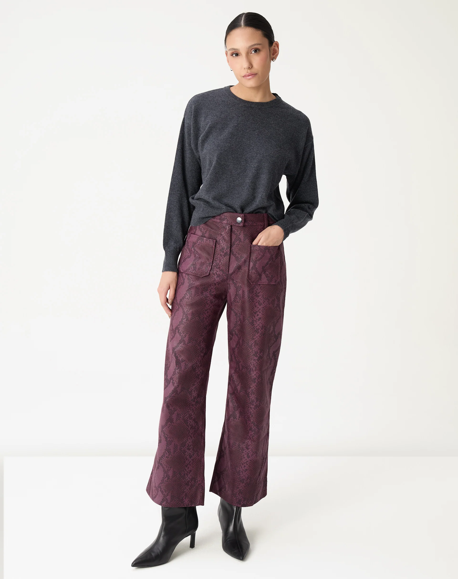 Calça Reta Cobra Pu - Vinho - Image 3
