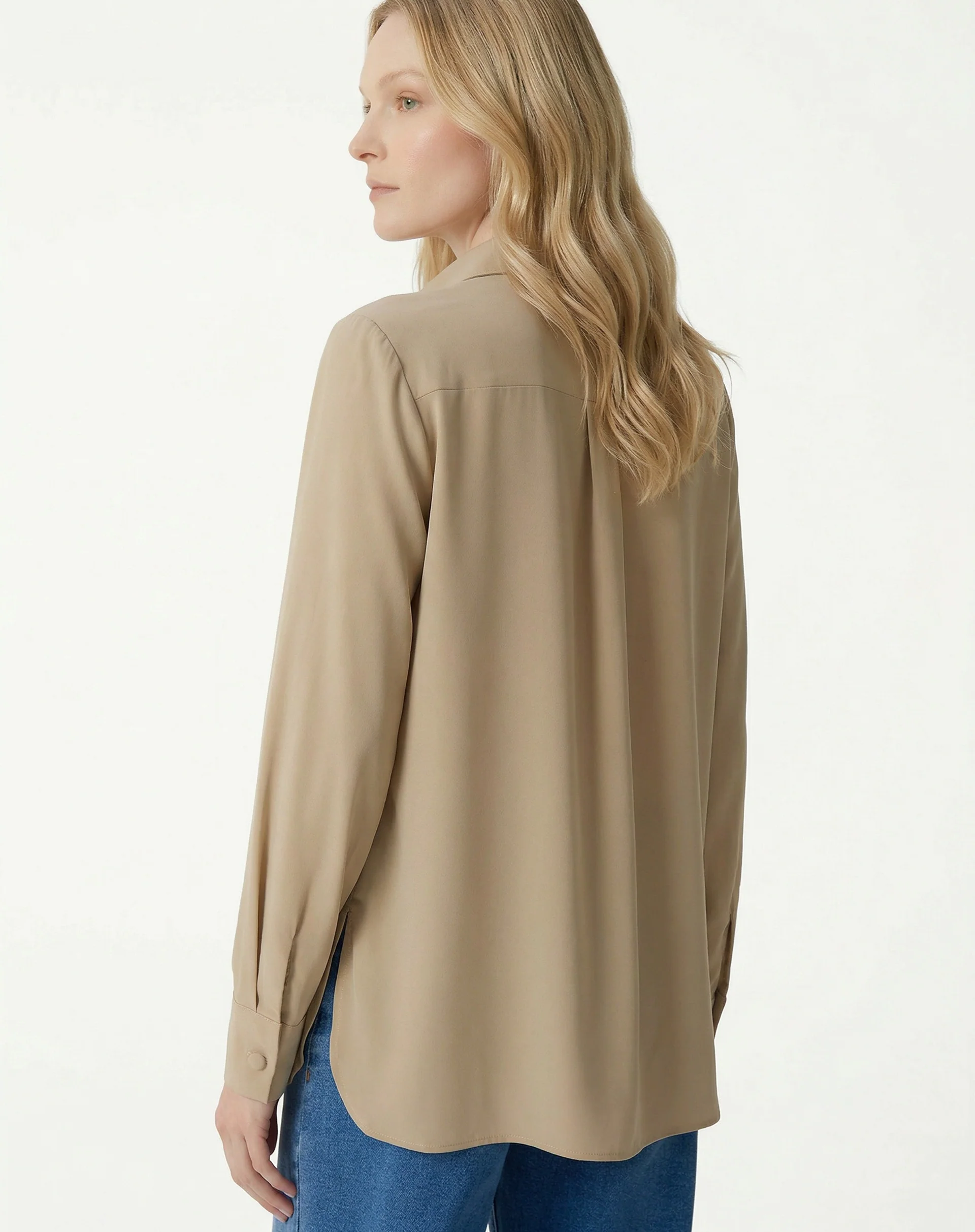 Camisa Alongada Com Fenda - Bege - Image 4