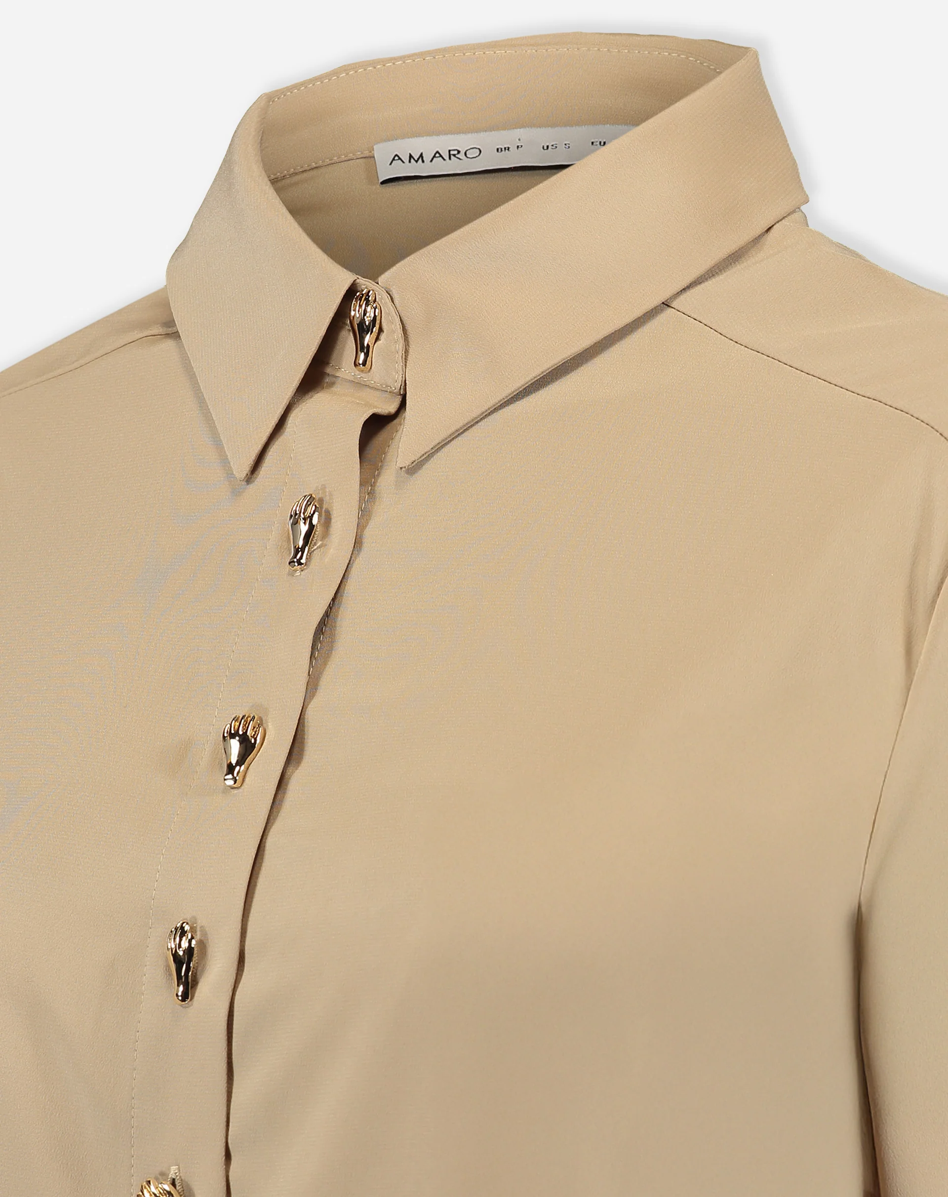 Camisa Alongada Com Fenda - Bege - Image 7