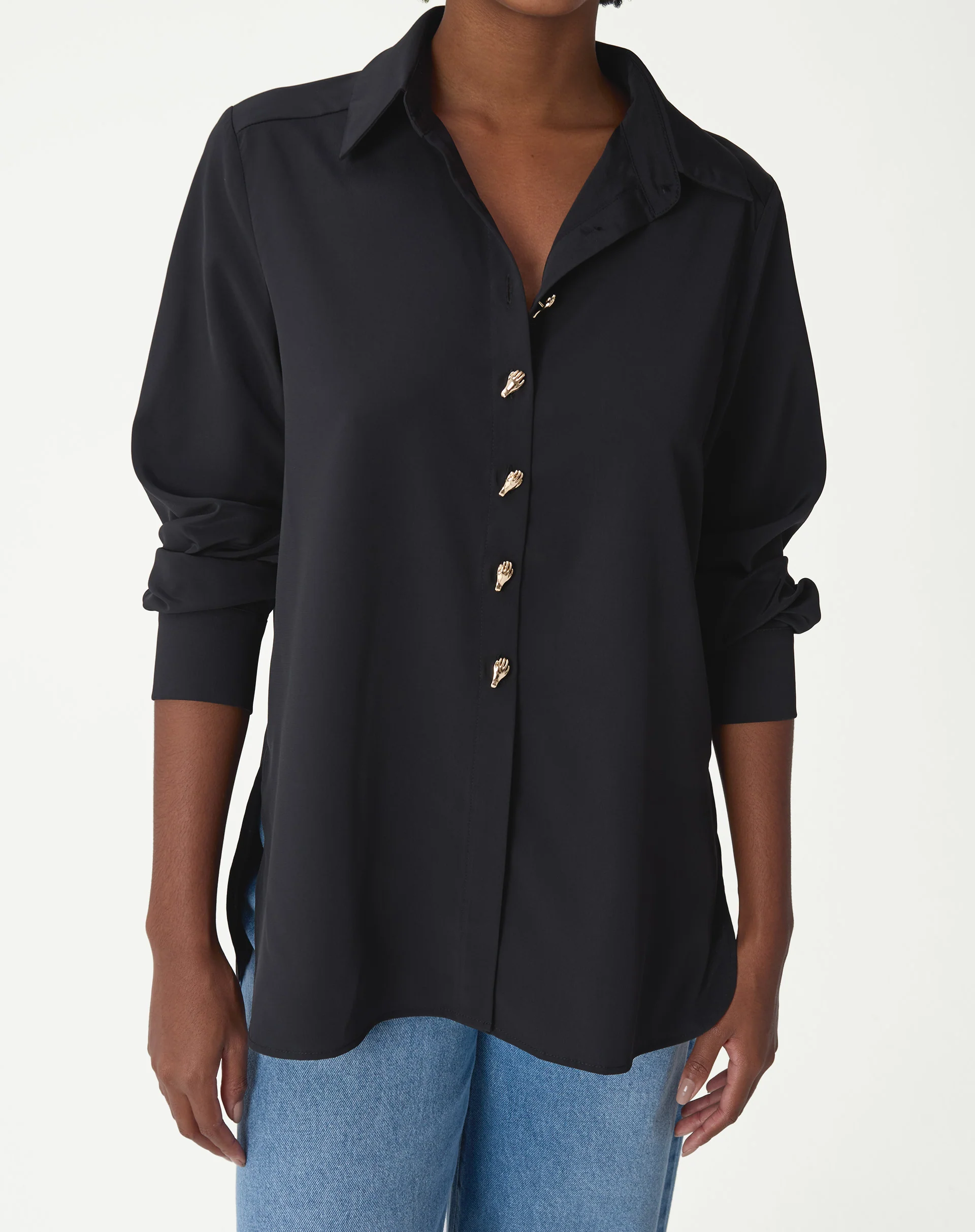 Camisa Alongada Com Fenda - Preto - Image 4