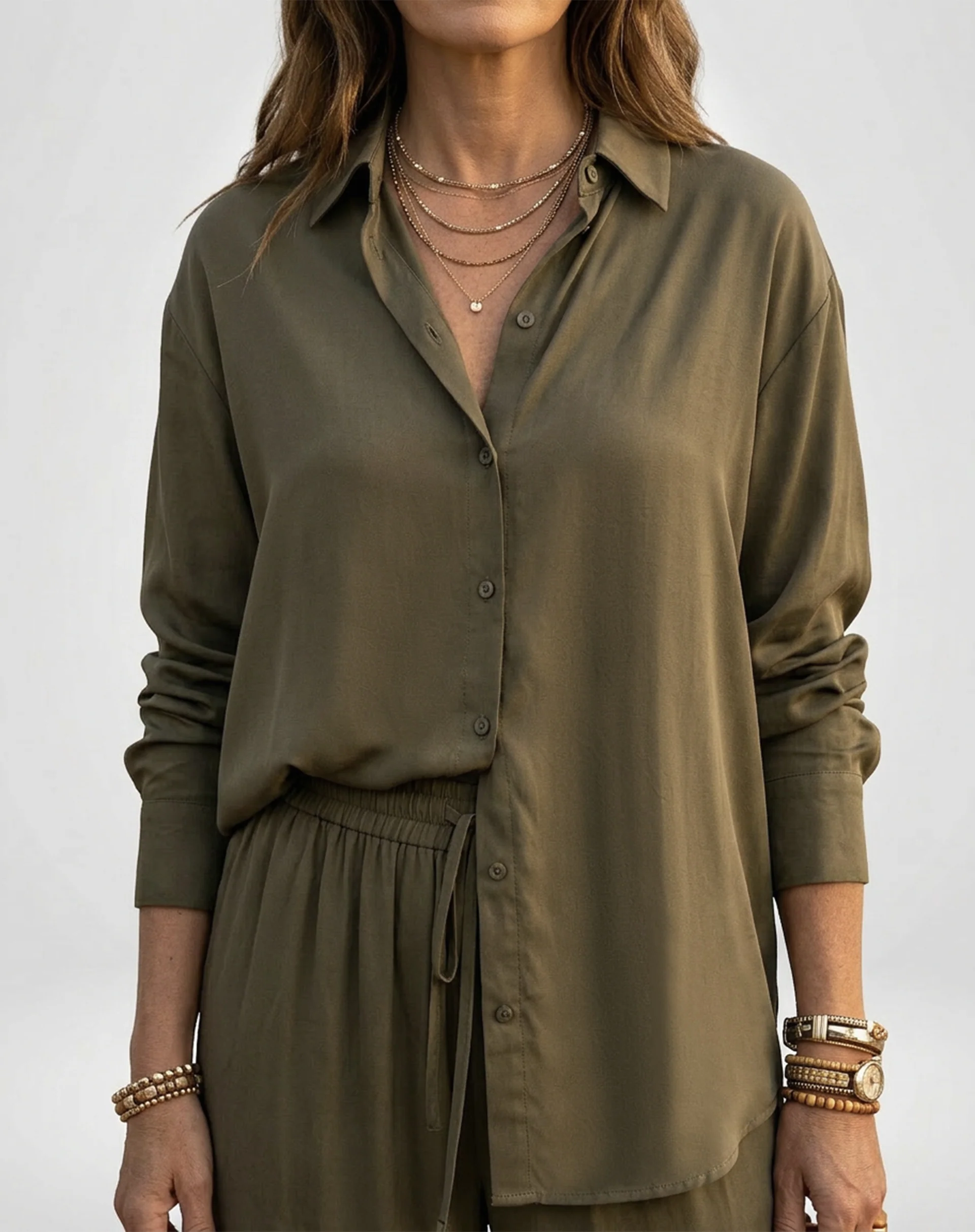 Camisa Fluida de Viscose - Verde Escuro - Image 3