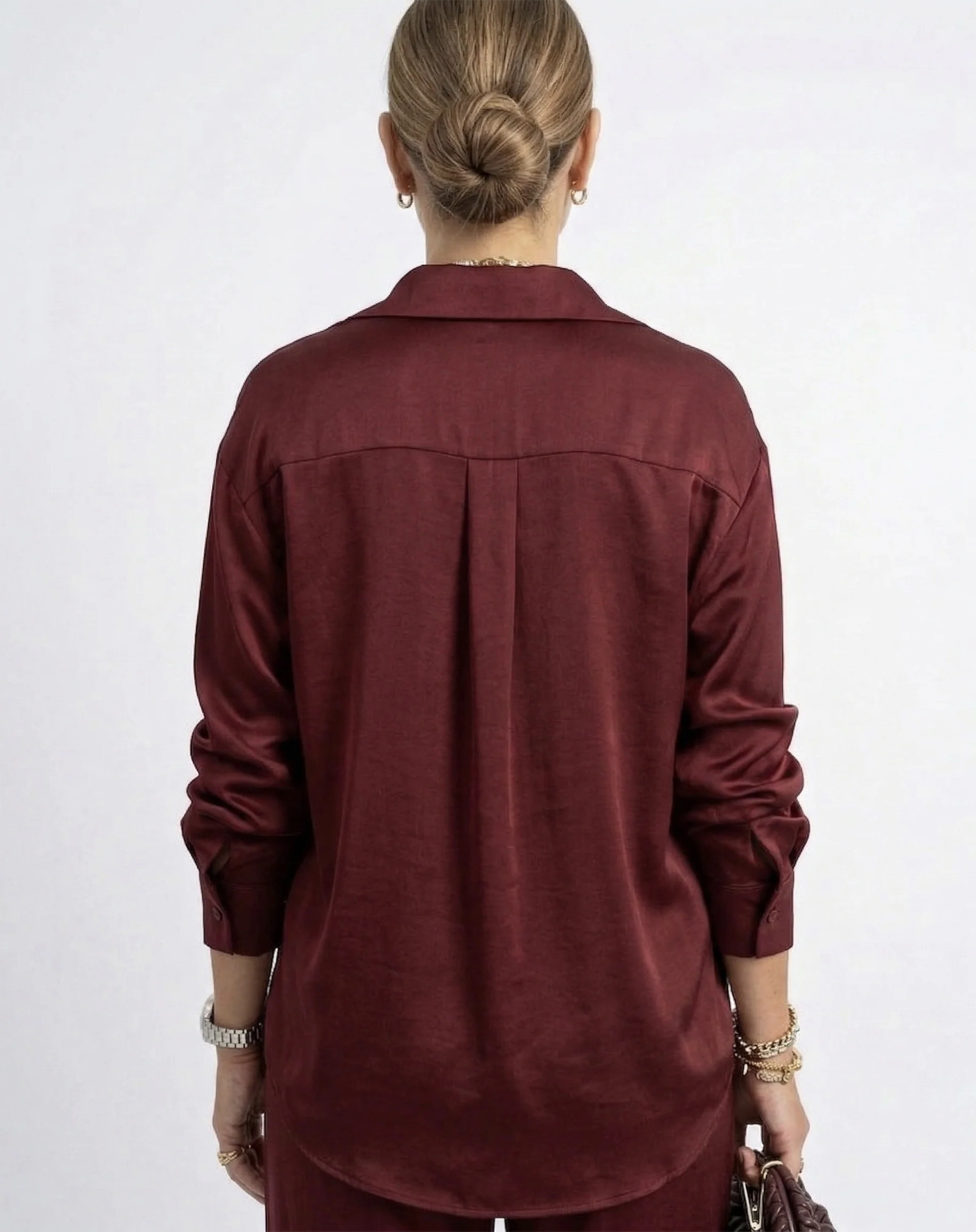 Camisa Fluida de Viscose - Vinho - Image 3