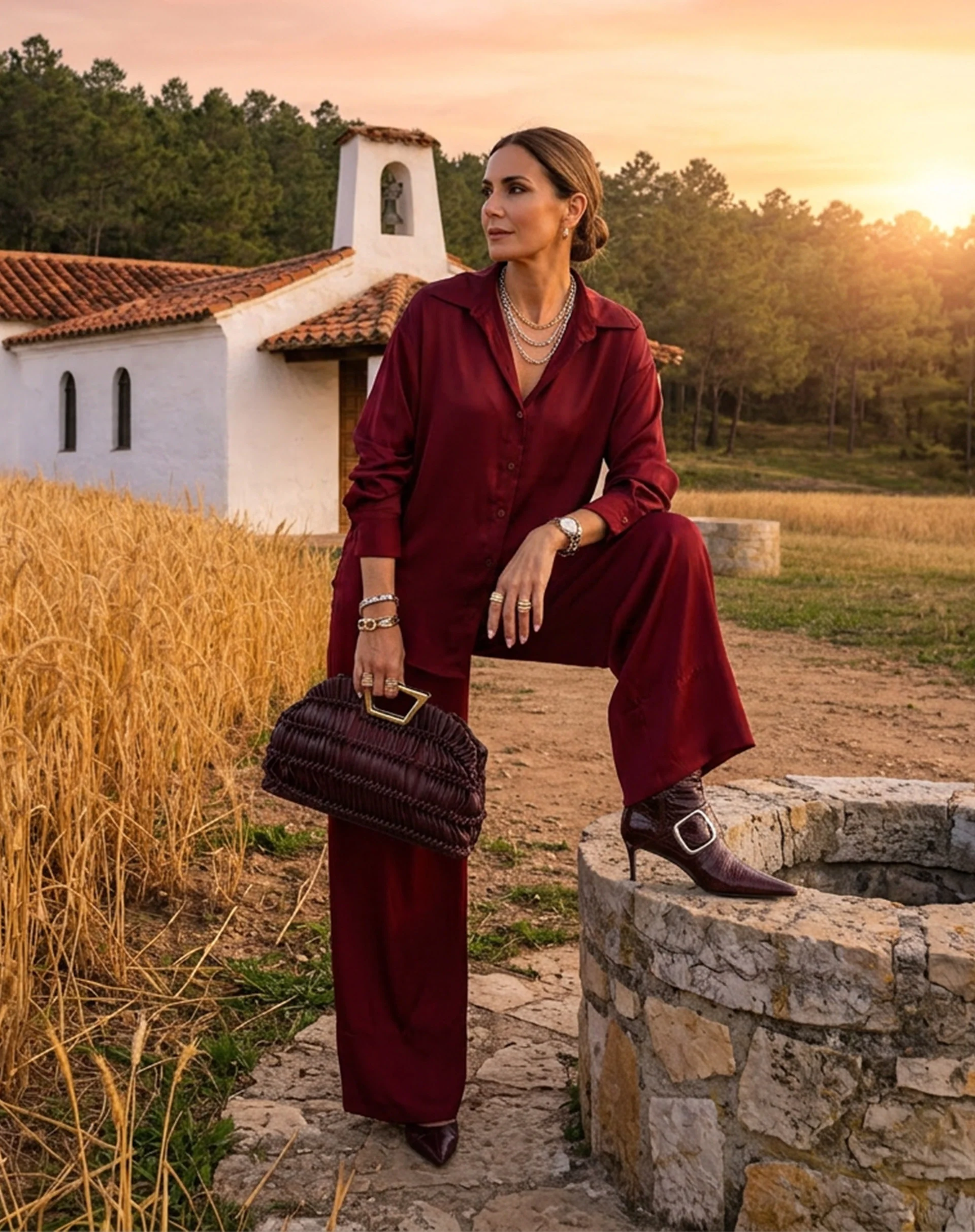 Camisa Fluida de Viscose - Vinho - Image 4