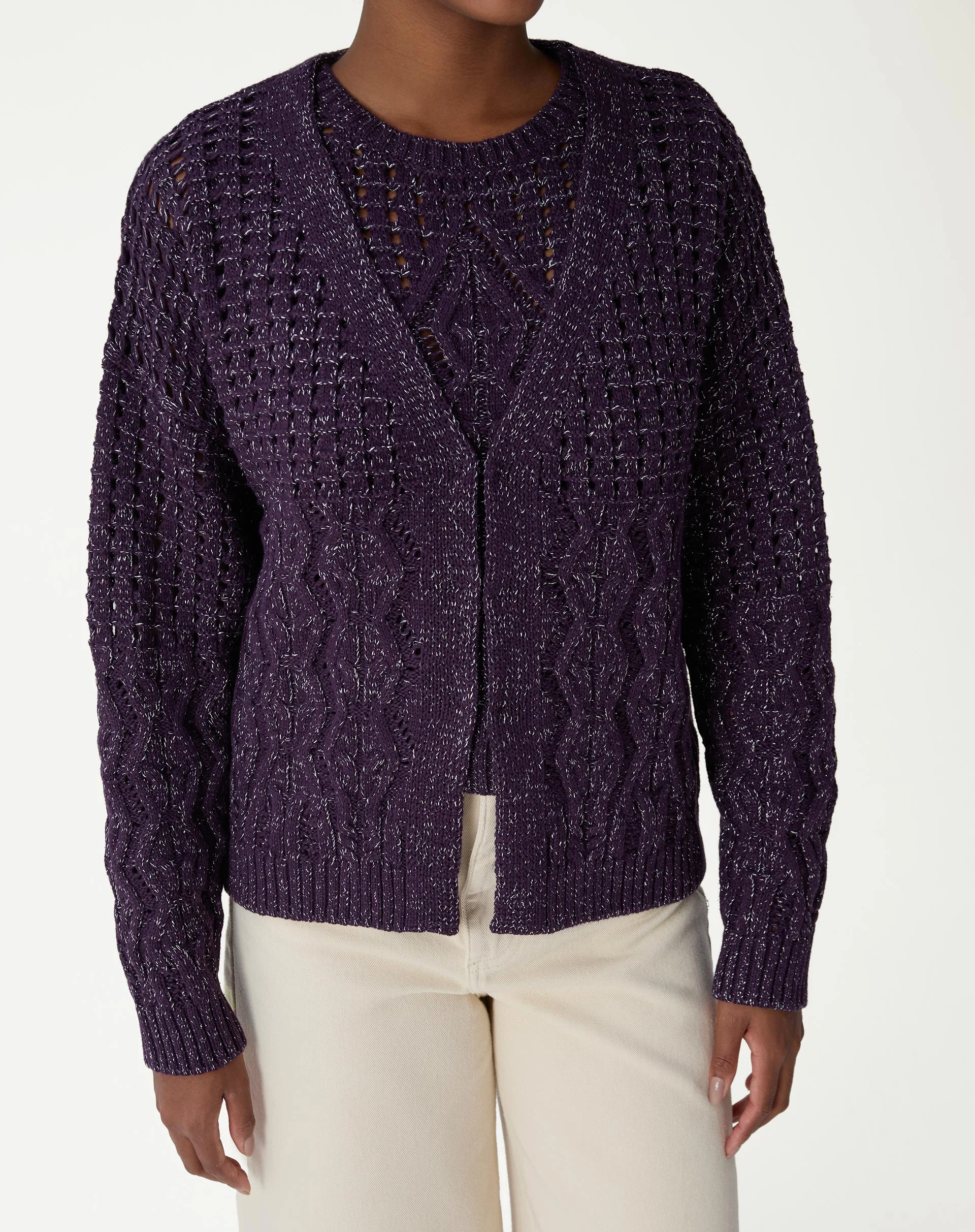 Cardigan Tricot Ponto Diferenciado - Roxo - Image 4