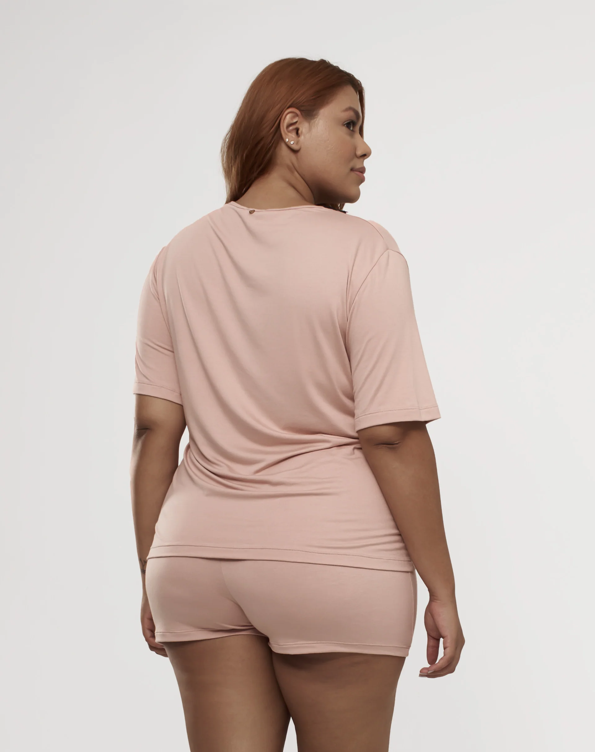 Conjunto de Pijama Curto com Renda - Rosa Claro - Image 6