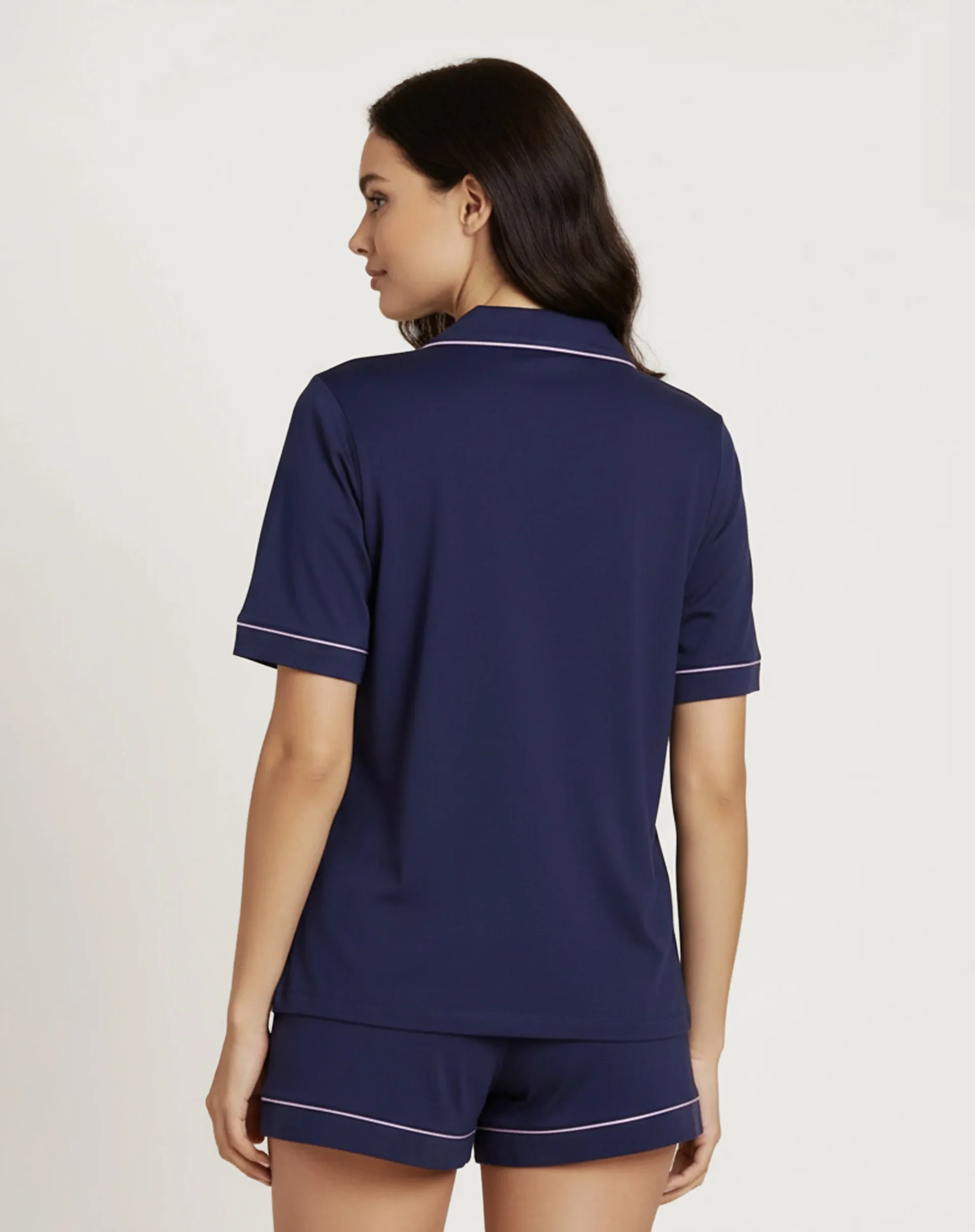 Conjunto de Pijama Curto com Vivo Contrastante - Marinho - Image 10