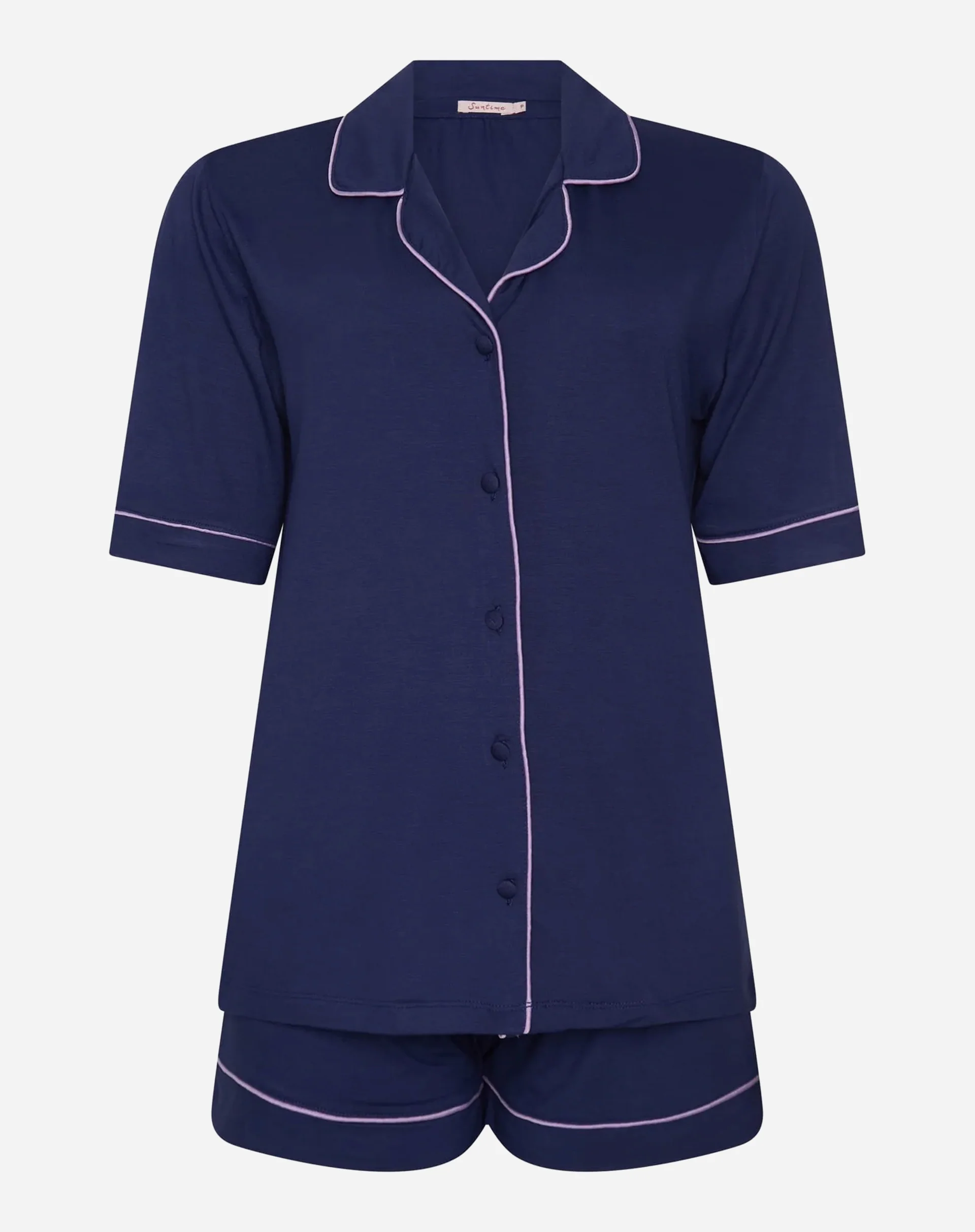 Conjunto de Pijama Curto com Vivo Contrastante - Marinho - Image 15