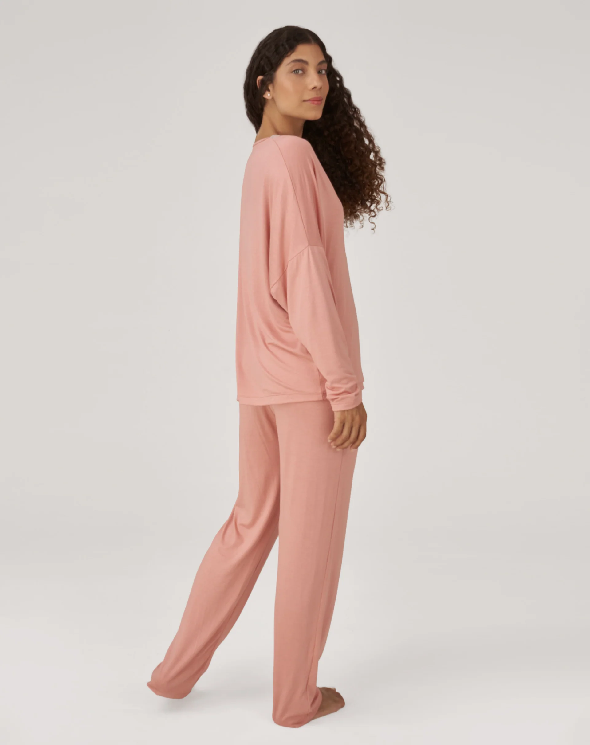 Conjunto de Pijama Longo com Renda - Rosa - Image 4