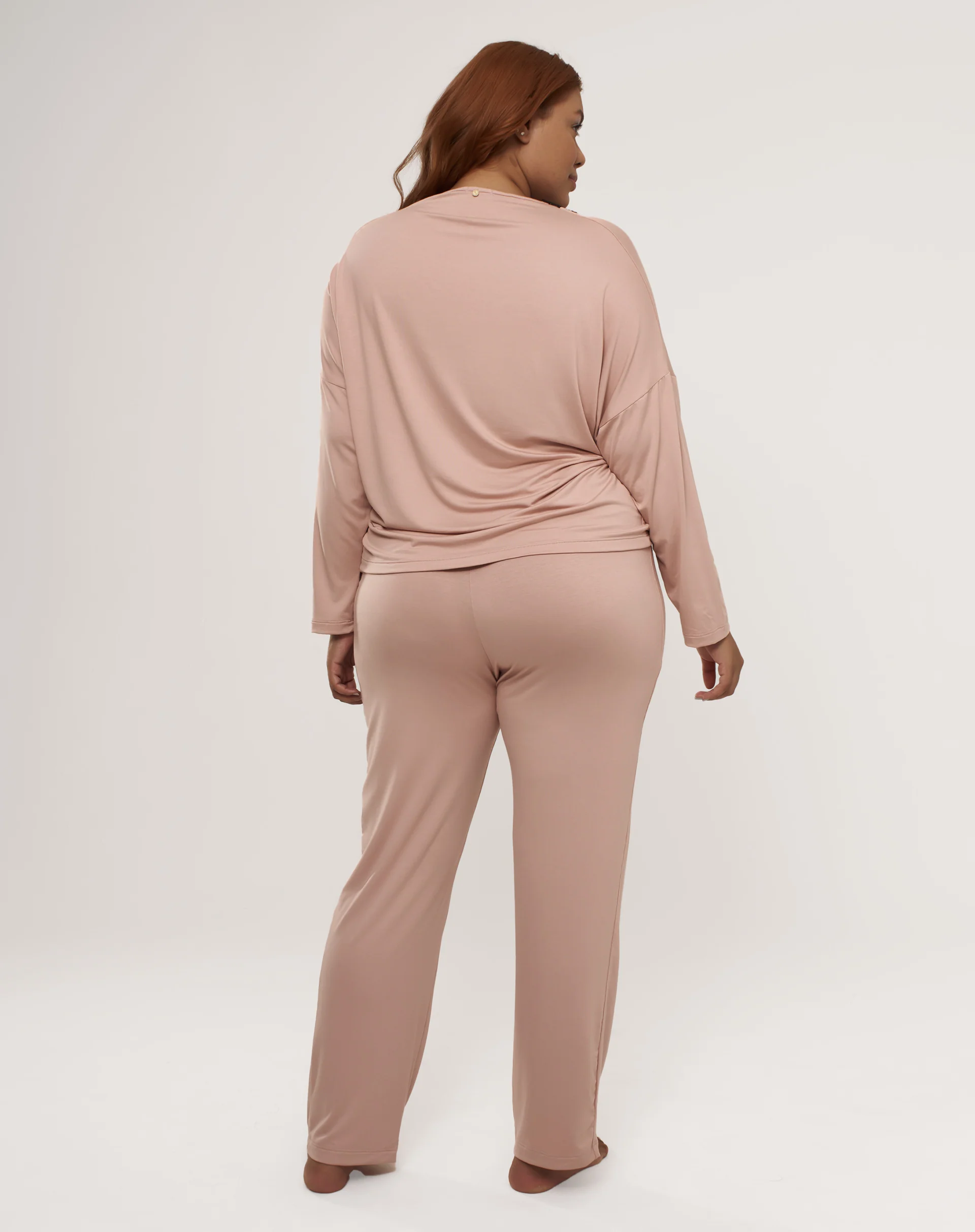 Conjunto de Pijama Longo com Renda - Rosa Claro - Image 9