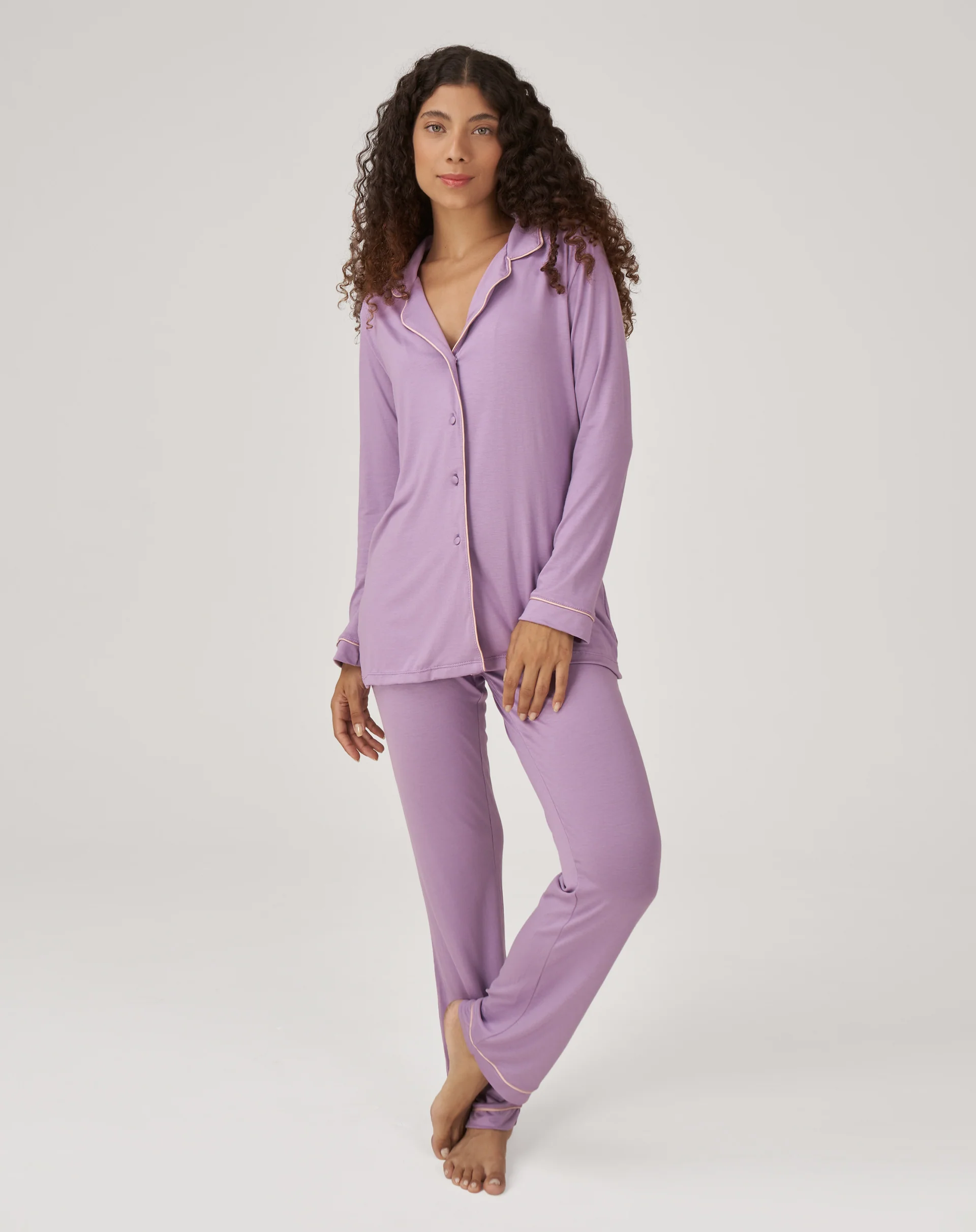 Conjunto de Pijama Longo com Vivo Contrastante - Lilás - Image 4