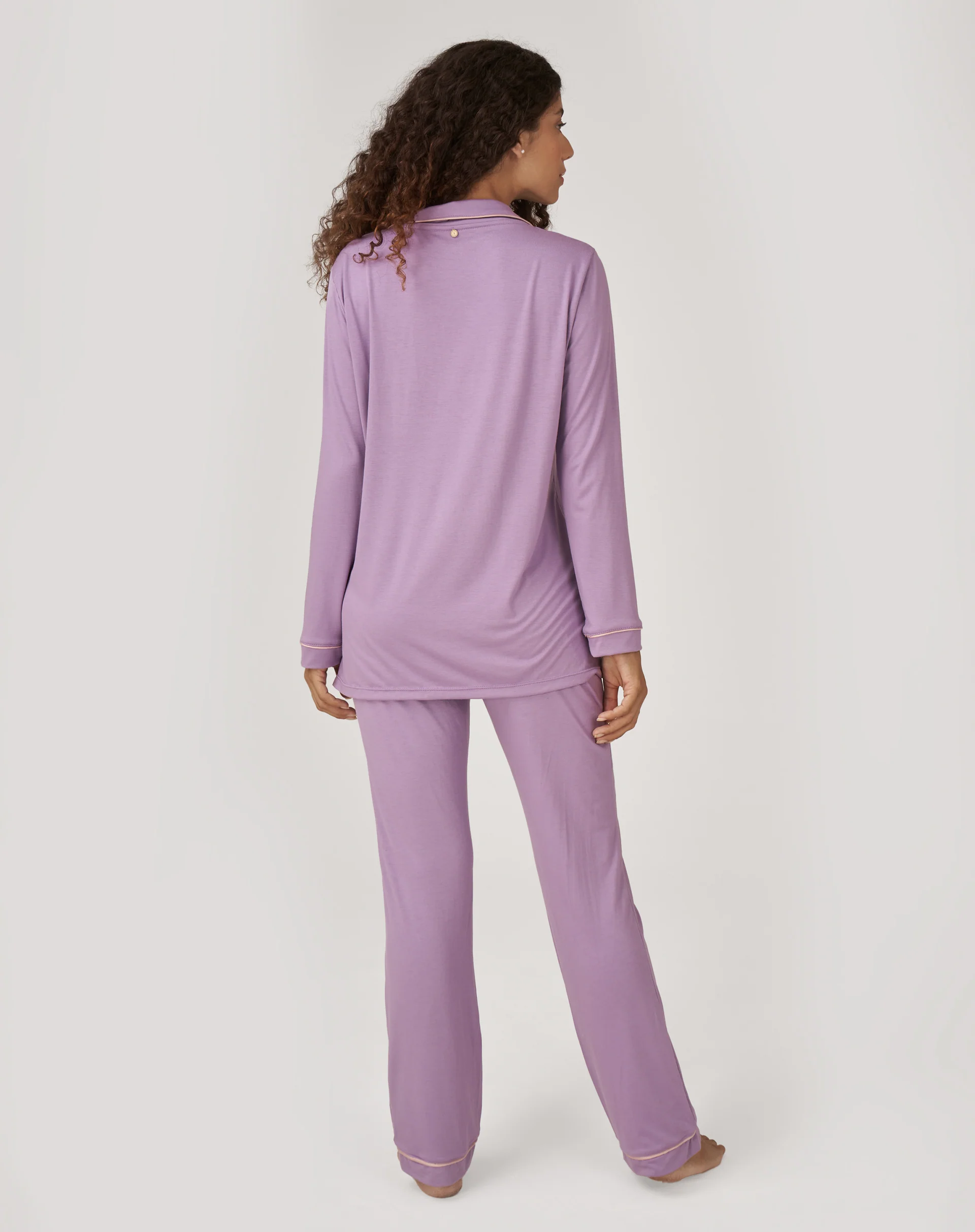 Conjunto de Pijama Longo com Vivo Contrastante - Lilás - Image 6