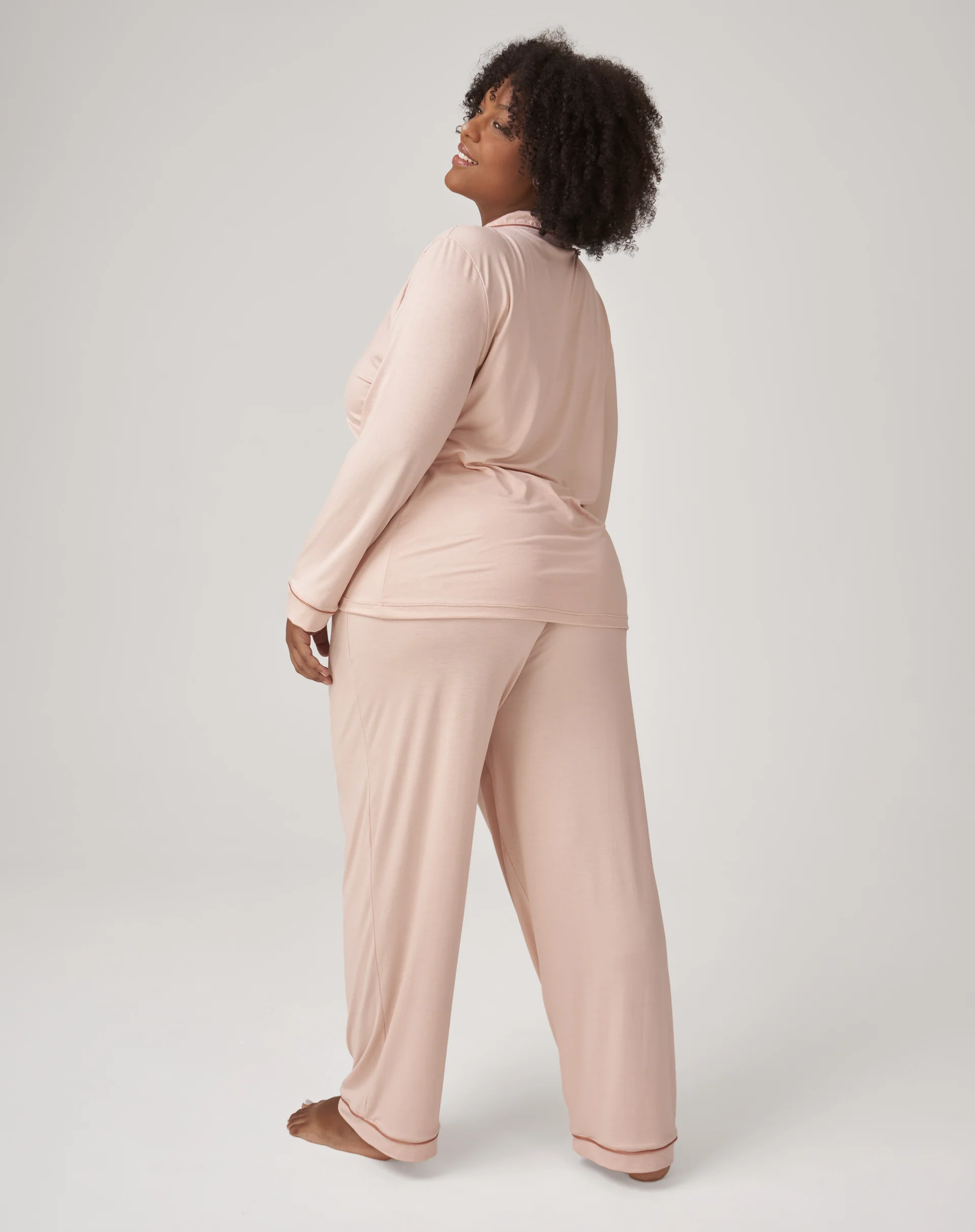 Conjunto de Pijama Longo com Vivo Contrastante - Rosa Claro - Image 3