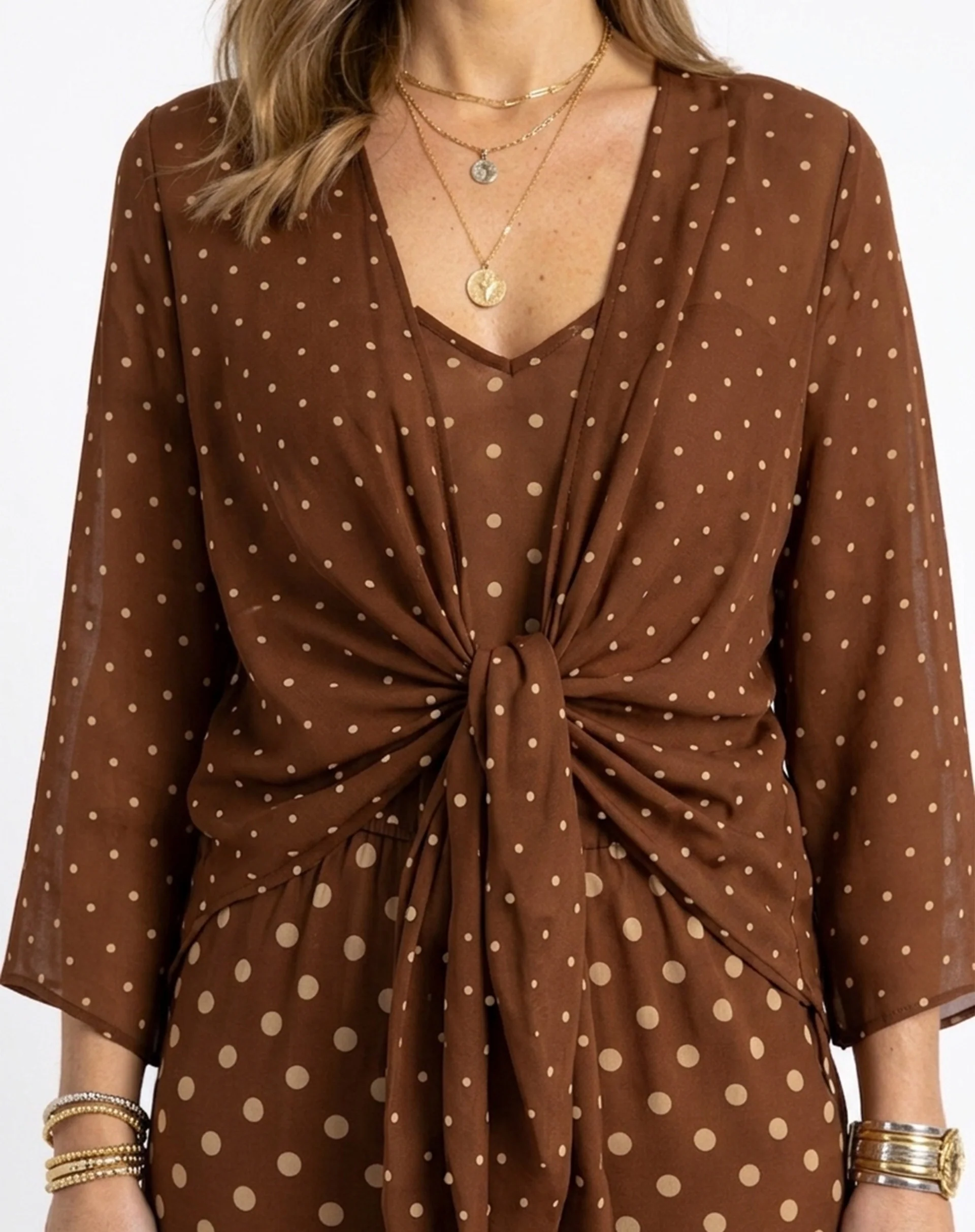 Kimono com Amarração de Chiffon - Marrom - Image 3