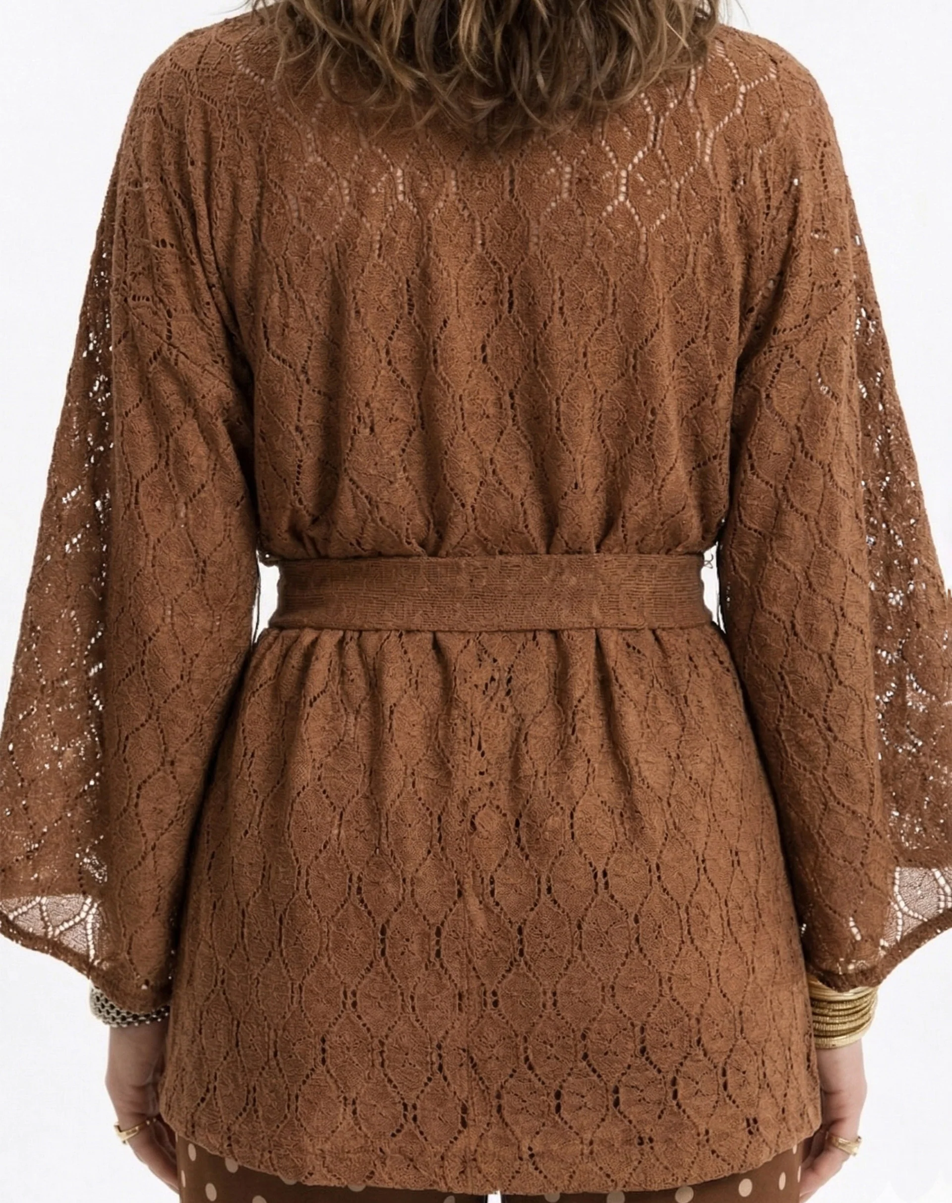 Kimono com Faixa Texturizado - Marrom - Image 5