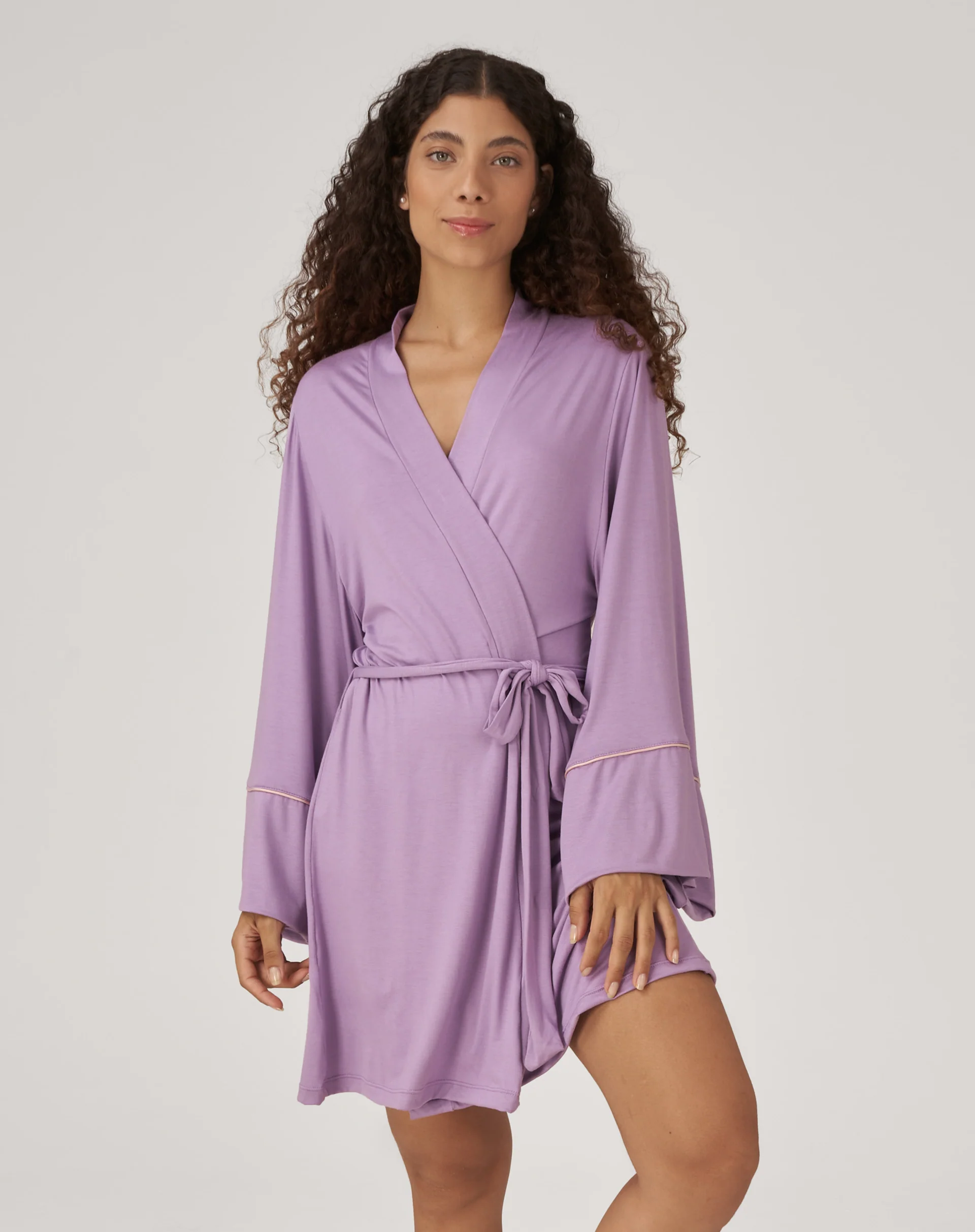 Kimono com Vivo Contrastante de Malha - Lilás - Image 3