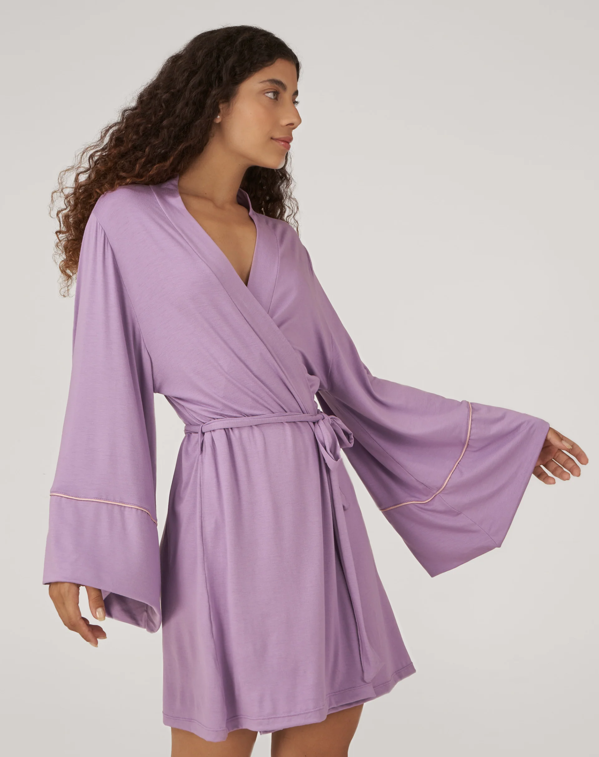 Kimono com Vivo Contrastante de Malha - Lilás - Image 4