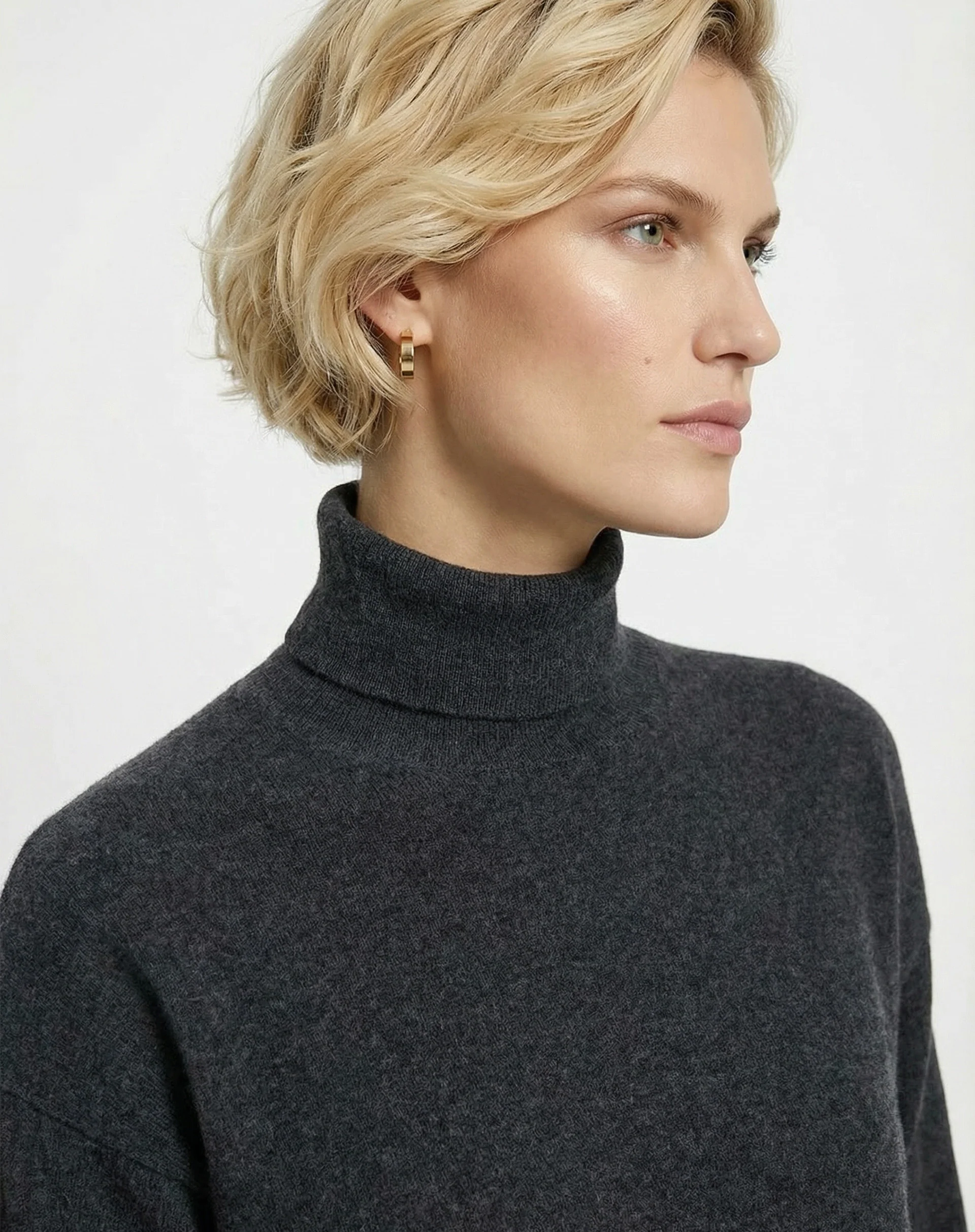 Suéter Cashmere Deluxe Gola Alta  - Cinza Mescla Escuro - Image 4